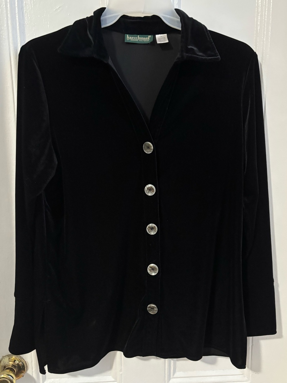 Vintage Harve Benard stretchy black velour button down size L